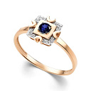 Кольцо из красного золота с бриллиантами, сапфиром