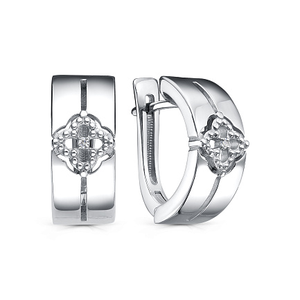 Серьги с английским замком из серебра с бриллиантами