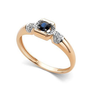 Кольцо из красного золота с бриллиантами, сапфиром