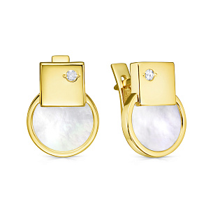 Серьги с английским замком из желтого золота с перламутром