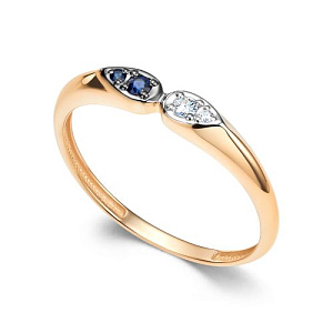 Кольцо из красного золота с бриллиантами, сапфиром