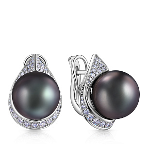 Серьги с английским замком из белого золота с жемчугом