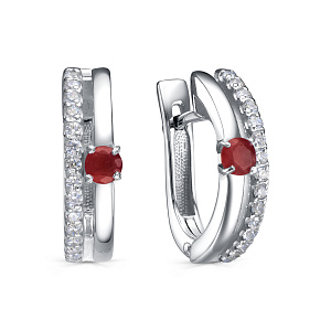 Серьги с английским замком из серебра с рубинами