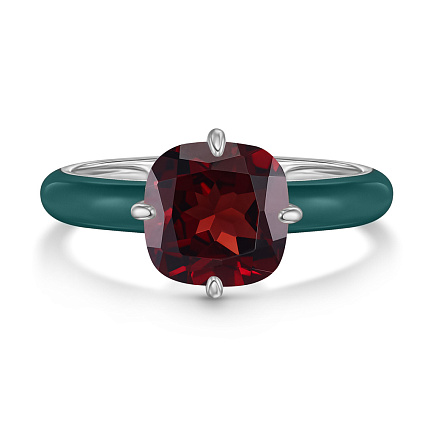 Кольцо из серебра с гранатом, эмалью