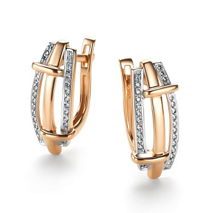 Серьги с английским замком из красного золота с бриллиантом