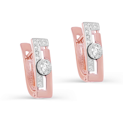 Серьги с английским замком из красного золота с бриллиантами