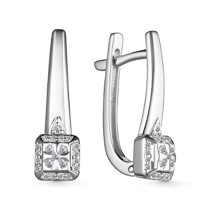 Серьги с английским замком из белого золота с бриллиантами