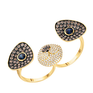 Кольцо из желтого золота с бриллиантами, сапфирами