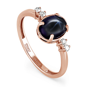 Кольцо из красного золота с бриллиантами, сапфиром