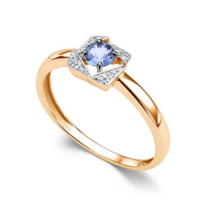 Кольцо из красного золота с бриллиантами, танзанитом