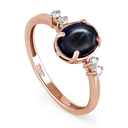 Кольцо из красного золота с бриллиантами, сапфиром