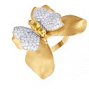 Кольцо из желтого золота с бриллиантами, сапфирами