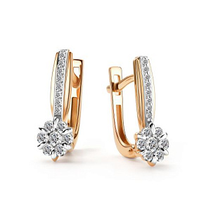 Серьги с английским замком из красного золота с бриллиантами