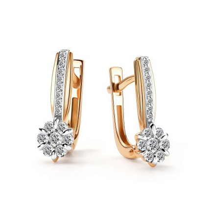 Серьги с английским замком из красного золота с бриллиантами