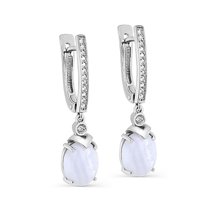 Серьги с английским замком из серебра с агатами