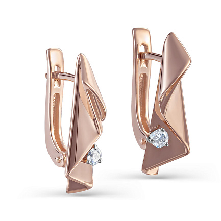 Серьги с английским замком из красного золота с бриллиантами