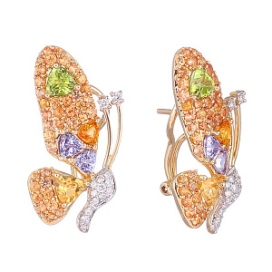 Серьги из желтого золота с бриллиантами, перидотами