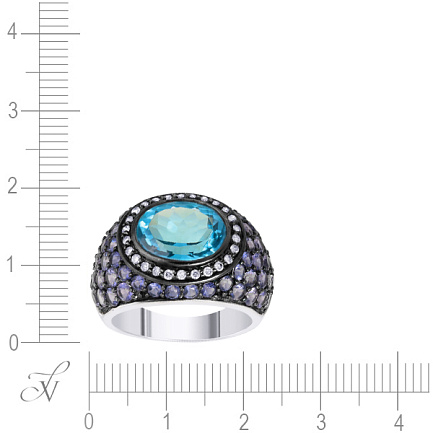 Кольцо из белого золота с бриллиантами, танзанитами