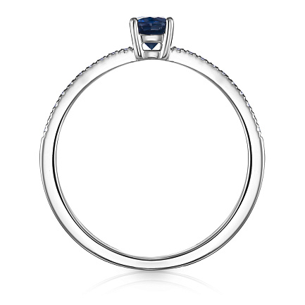 Кольцо из белого золота с бриллиантами, сапфиром