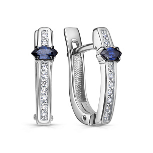 Серьги с английским замком из белого золота с сапфиром