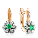 Серьги из красного золота с бриллиантами, изумрудами