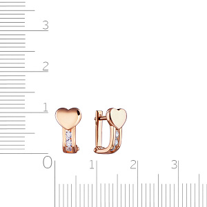 Серьги с английским замком из красного золота с фианитом