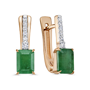 Серьги с английским замком из красного золота с изумрудом