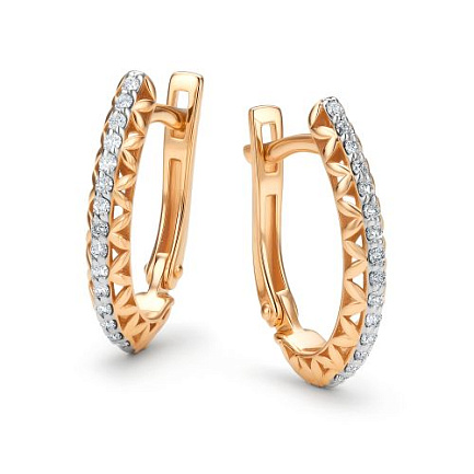 Серьги с английским замком из красного золота с бриллиантами