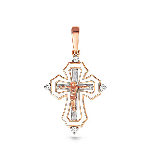 Крест из красного золота с бриллиантом