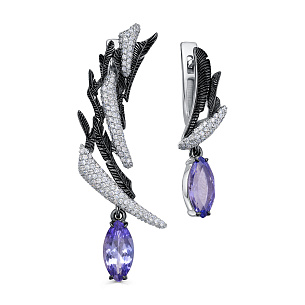 Серьги с английским замком из белого золота с танзанитом