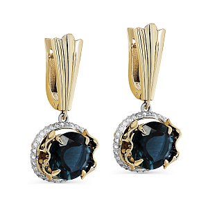 Серьги с английским замком из желтого золота с бриллиантами