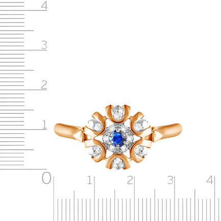 Кольцо из красного золота с бриллиантами, сапфиром