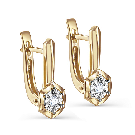 Серьги с английским замком из желтого золота с бриллиантами