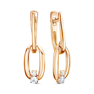 Серьги с английским замком из красного золота с фианитом