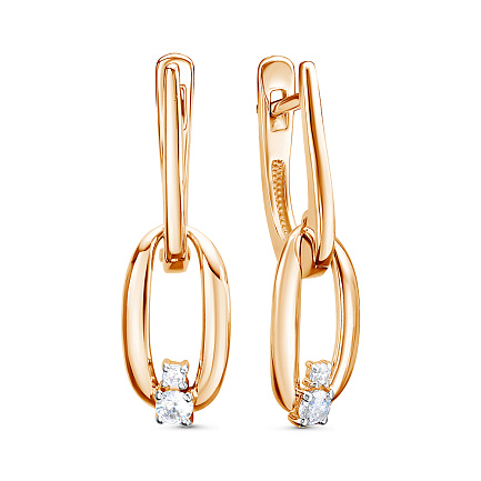 Серьги с английским замком из красного золота с фианитами