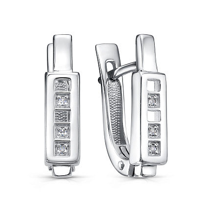 Серьги с английским замком из серебра с бриллиантами