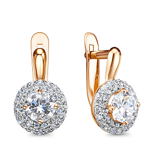 Серьги с английским замком из красного золота с фианитом