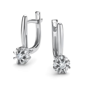 Серьги с английским замком из белого золота с бриллиантом