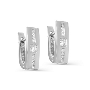 Серьги с английским замком из белого золота с бриллиантом