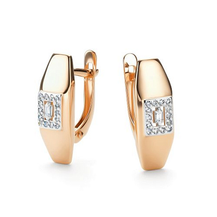 Серьги с английским замком из красного золота с бриллиантами