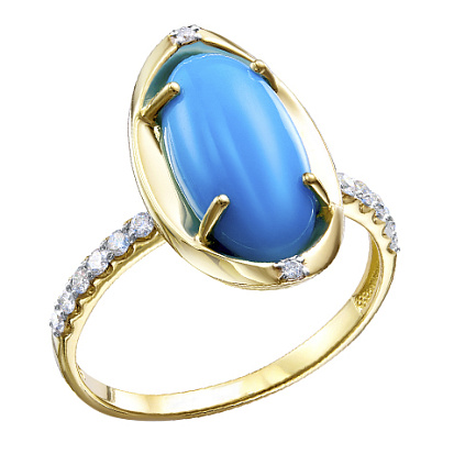 Кольцо из желтого золота с бриллиантами, бирюзой
