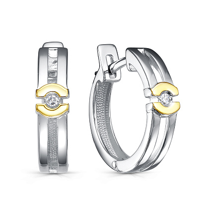 Серьги с английским замком из серебра с бриллиантами