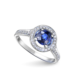 Кольцо из белого золота с сапфиром и бриллиантами