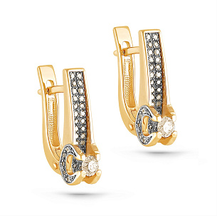 Серьги с английским замком из желтого золота с бриллиантом