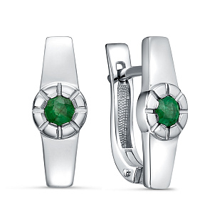 Серьги с английским замком из серебра с изумрудом