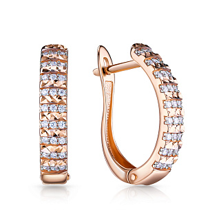 Серьги с английским замком из красного золота с фианитом