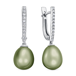 Серьги с английским замком из белого золота с жемчугом