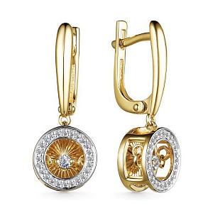 Серьги с английским замком из желтого золота с бриллиантами