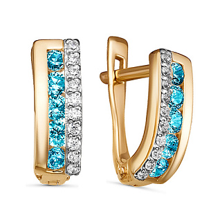 Серьги с английским замком из красного золота с фианитом