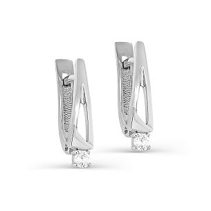 Серьги с английским замком из серебра с фианитом